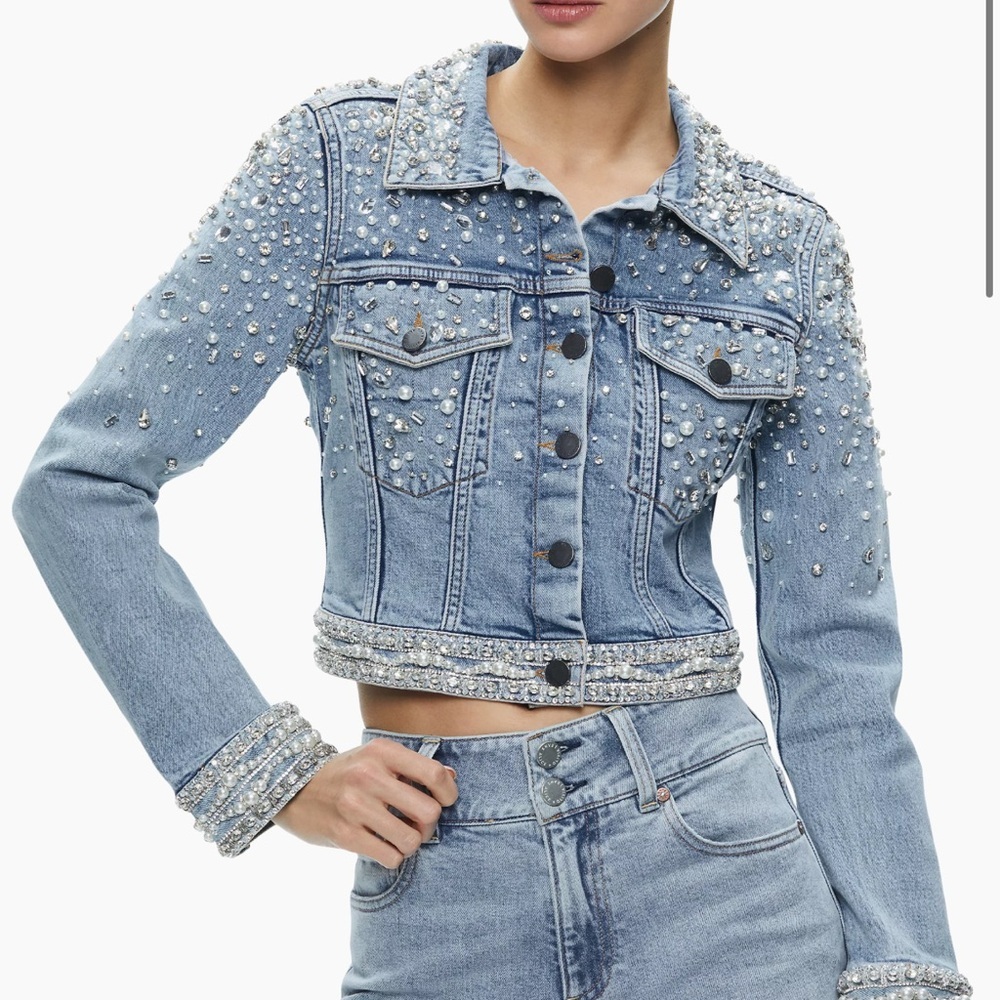 NWOT! Alice + Olivia Nelson Embellished Denim Jacket, Size XS